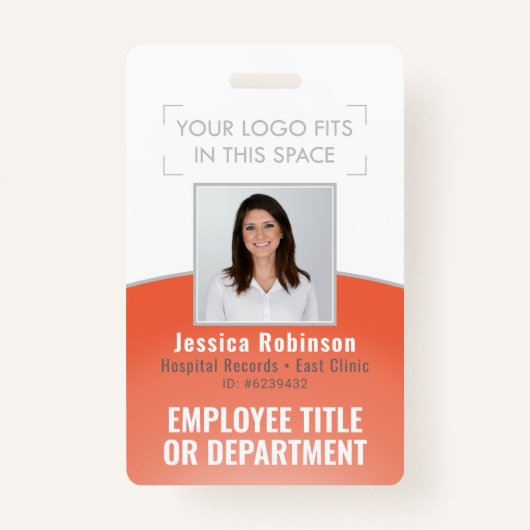 従業員の写真IDバーコードロゴのオレンジ色の曲線 バッジ (正面)