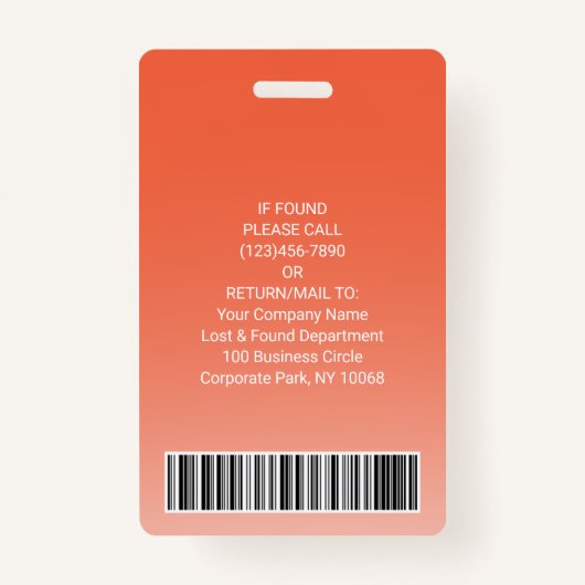 従業員の写真IDバーコードロゴのオレンジ色の曲線 バッジ (裏面)