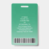 従業員の写真IDバーコードロゴの緑の曲線 バッジ (裏面)