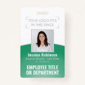 従業員の写真IDバーコードロゴの緑の曲線 バッジ (正面)