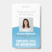 従業員の写真IDバーコードロゴの青い曲線 バッジ (表面)