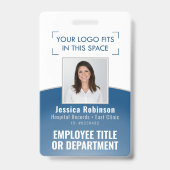 従業員の写真IDバーコードロゴクラシックブルーカーブ バッジ (Front)