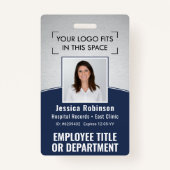 従業員の写真IDバーコードロゴネイビーシルバーカーブ バッジ (正面)