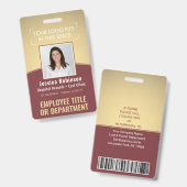 従業員の写真IDバーコードロゴバーガンディ金ゴールド曲線 バッジ (表裏)