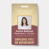 従業員の写真IDバーコードロゴバーガンディ金ゴールド曲線 バッジ (表面)