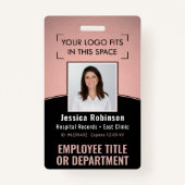 従業員の写真IDバーコードロゴピンク&ブラックカーブ バッジ (正面)