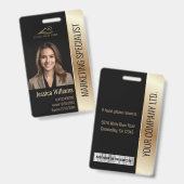 従業員の写真IDバーコードロゴブラック&金ゴールド バッジ (正面＆裏面)