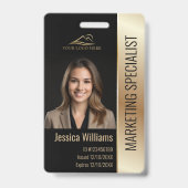 従業員の写真IDバーコードロゴブラック&金ゴールド バッジ (正面)