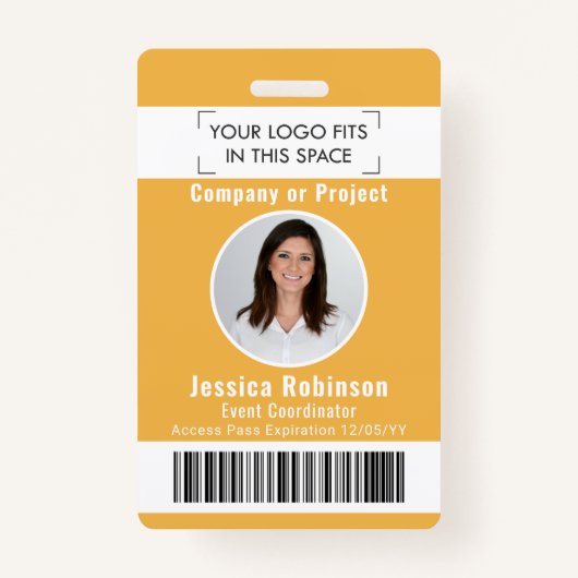 従業員の写真IDバーコードロゴ黄色のアクセスパス バッジ (正面)