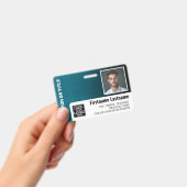 従業員の写真IDロゴバーコードモダンlinen blue バッジ (手持ち)