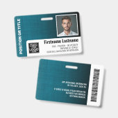 従業員の写真IDロゴバーコードモダンlinen blue バッジ (正面＆裏面)