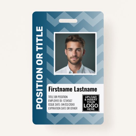 従業員の写真ID – シボモダンロン、ロゴバーコード バッジ (正面)