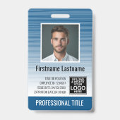 従業員の写真ID -モダンストライプ、ロゴ、バーコード バッジ (表面)