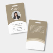 従業員の写真ID （白い茶色の会社のロゴ） バッジ (正面＆裏面)