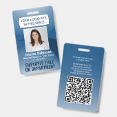 従業員の写真ID QRコードあなたのロゴネイビーブルーアーク バッジ (表裏)