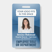 従業員の写真ID QRコードあなたのロゴネイビーブルーアーク バッジ (表面)