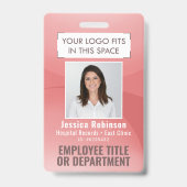 従業員の写真ID QRコードあなたのロゴピンクのアーク バッジ (表面)