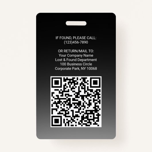 従業員の写真ID QRコードあなたのロゴ黒い円弧バッジ バッジ (裏面)