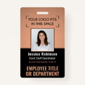 従業員の写真ID QRバーコードあなたのロゴ銅 バッジ (正面)