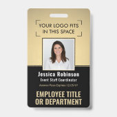 従業員の写真ID QRバーコードロゴ黒金ゴールド バッジ (Front)