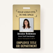 従業員の写真ID QRバーコードロゴ黒金ゴールド バッジ (正面)