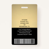 従業員の写真ID QRバーコードロゴ黒金ゴールド バッジ (裏面)