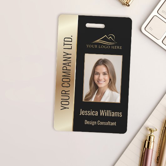 従業員の写真ID QRバーコードロゴ黒金ゴールド バッジ