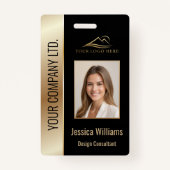 従業員の写真ID QRバーコードロゴ黒金ゴールド バッジ (正面)