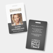 従業員の写真QRコードビジネスロゴ灰色ID バッジ (表裏)