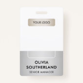 従業員の写真QRコードビジネスロゴSilver ID バッジ (正面)