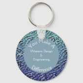 従業員の感謝モザイク青いタイルありがとう キーホルダー (正面)