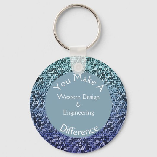 従業員の感謝モザイク青いタイルありがとう キーホルダー (正面)