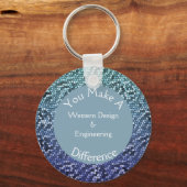 従業員の感謝モザイク青いタイルありがとう キーホルダー (正面)