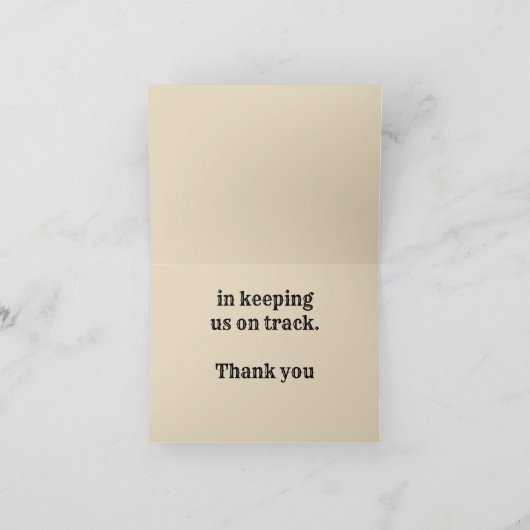 従業員の感謝Thank You Railroad Tracks カード (内部)