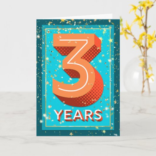 従業員の記念日3年 – はっきりした数値 カード (黄色い花)