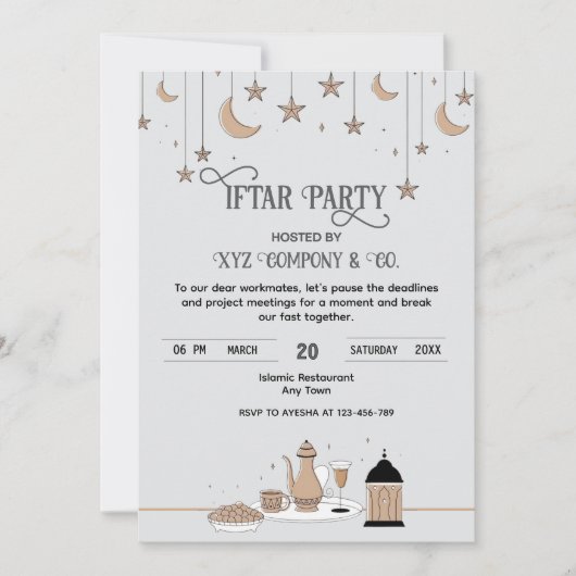 従業員へのftarの招待状を三日月形で星に付ける 招待状 (正面)