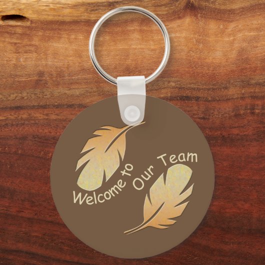 従業員ウェルカムダークブラウン羽毛ビジネスチーム キーホルダー (正面)