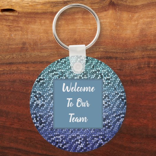 従業員ウェルカムブルーモザイクビジネスチーム キーホルダー (正面)