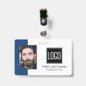 従業員オフィスID | 青いロゴの写真 バッジ (正面 （クリップ付）)
