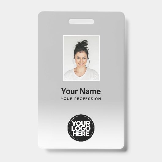 従業員カスタムのフォトグラディエント薄い灰色 バッジ (正面)