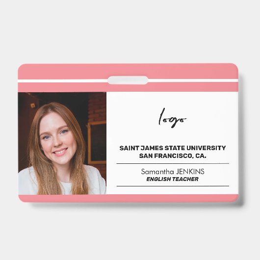 従業員カスタムの写真ロゴとベアコードテンプレート バッジ (正面)