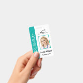 従業員カスタムの写真ロゴバーコード名ティール（緑がかった色） バッジ (手持ち)