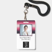 従業員カスタムの写真名ロゴバーコード バッジ (正面（ネックストラップ付）)