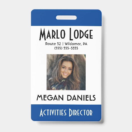 従業員カスタムの写真IDバッジ – 青 バッジ (正面)