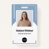 従業員カスタムの写真IDロゴほこりっぽい青 バッジ (正面)