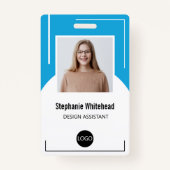 従業員カスタムの写真IDロゴAqua Blue バッジ (正面)