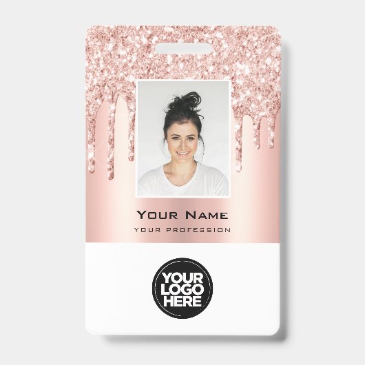 従業員カスタムグリッターのバラ金ゴールド名 バッジ (正面)