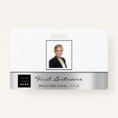 従業員カスタムバーコードのロゴ名グレーシルバー バッジ (正面)