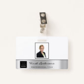 従業員カスタムバーコードのロゴ名グレーシルバー バッジ (正面クリップ)