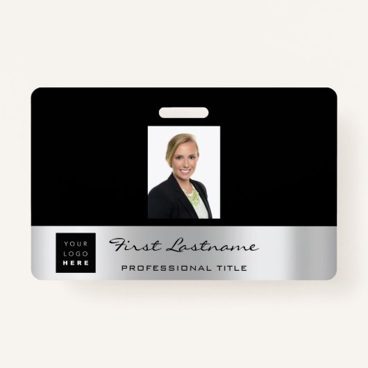 従業員カスタムバーコードのロゴ名ブラックシルバー バッジ (正面)